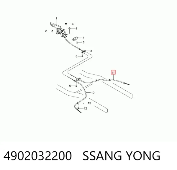 Задний правый трос ручника 4902032200 Ssang Yong