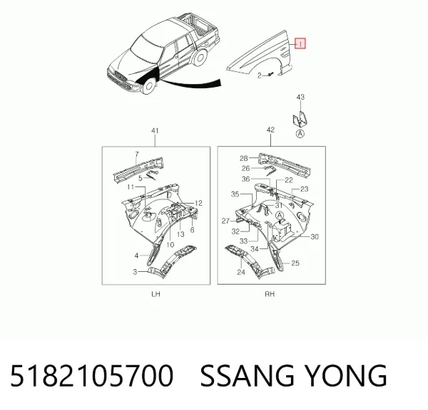 Крыло переднее правое SsangYong Musso FJ