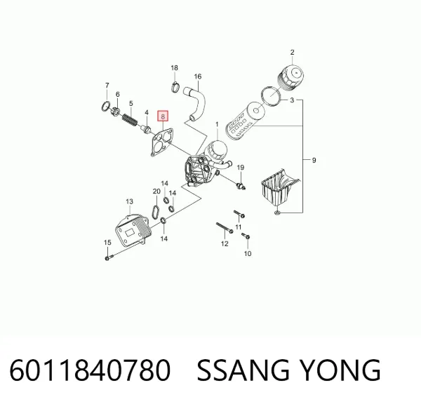 Комплект прокладок корпуса масляного фильтра 6011840780 Ssang Yong