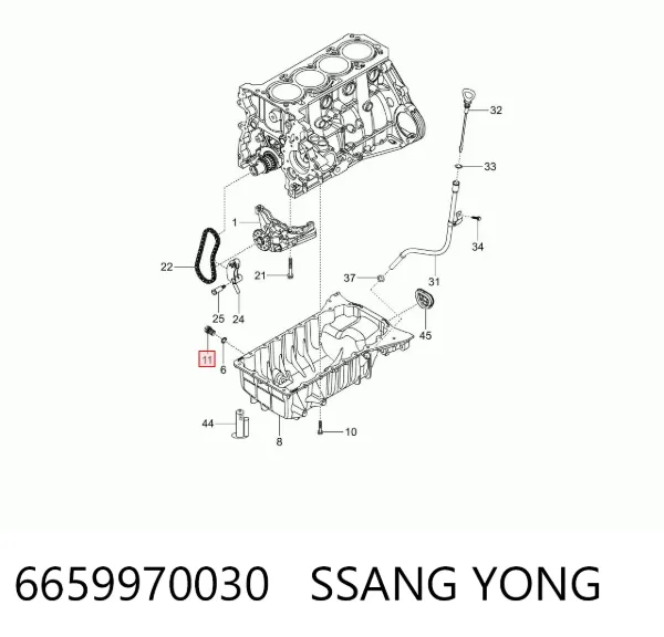 Болт поддона двигателя 6659970030 Ssang Yong