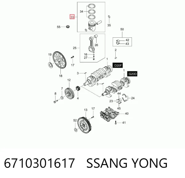 Поршень на 1 цилиндр, 2-й ремонт 6710301617 Ssang Yong