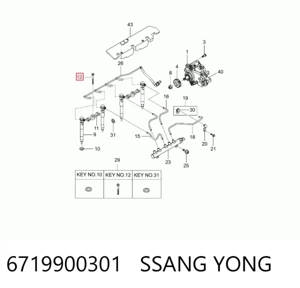 Болт крепления форсунки 6719900301 Ssang Yong