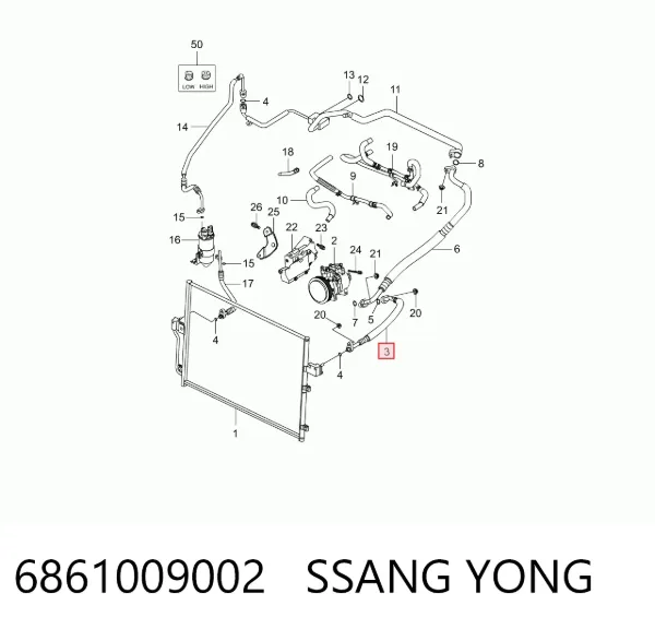Шланг кондиционера, от компрессора к радиатору 6861009002 Ssang Yong