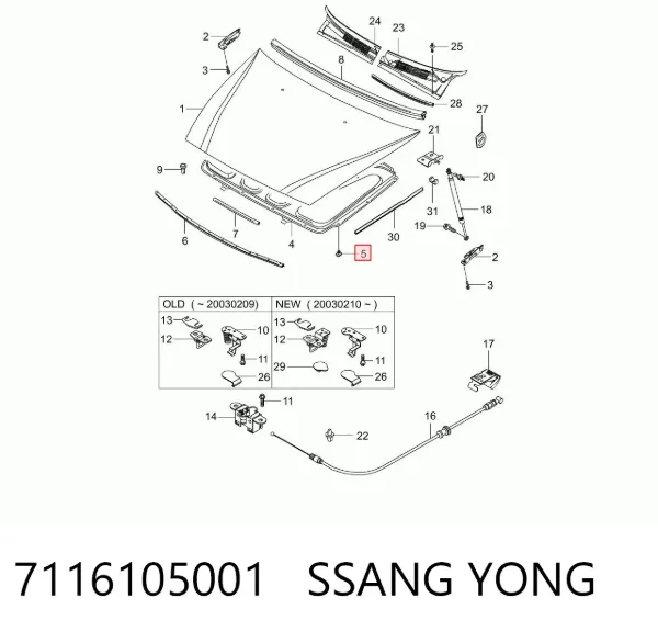 Пистон (клип) утеплителя капота 7116105001 Ssang Yong