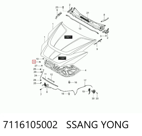 Пистон (клип) утеплителя капота 7116105002 Ssang Yong