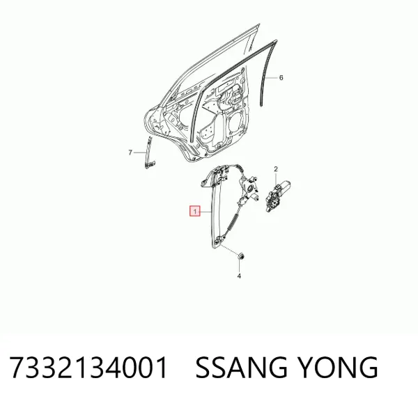 Механизм стеклоподъемника двери задней правой 7332134001 Ssang Yong