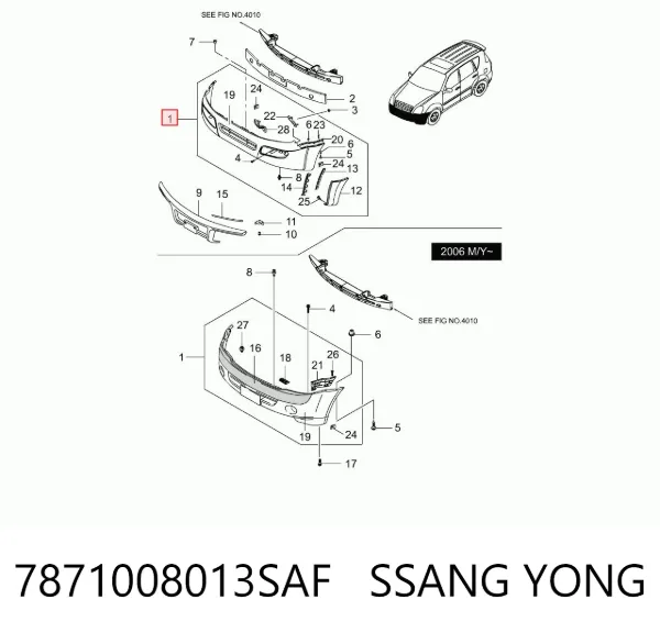 Передний бампер 7871008013SAF Ssang Yong