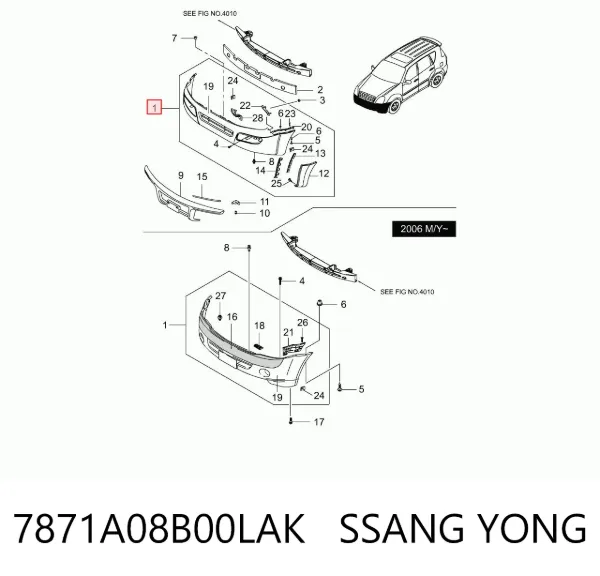 Передний бампер 7871A08B00LAK Ssang Yong