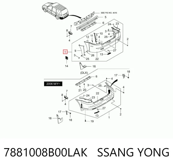 Задний бампер 7881008B00LAK Ssang Yong