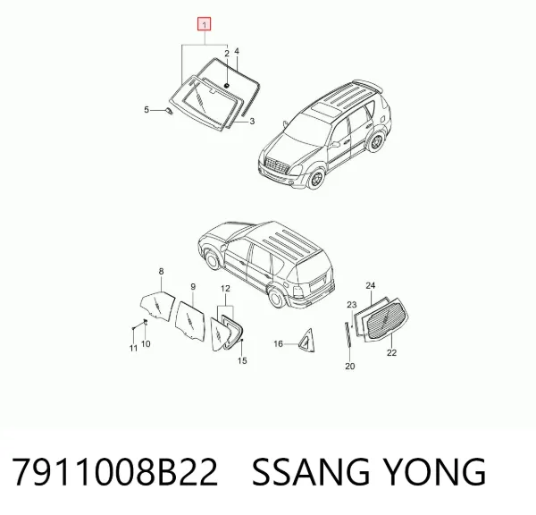 Лобовое стекло 7911008B22 Ssang Yong