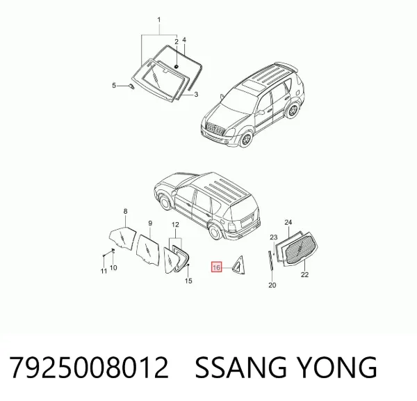 Стекло кузова (багажного отсека) левое 7925008012 Ssang Yong