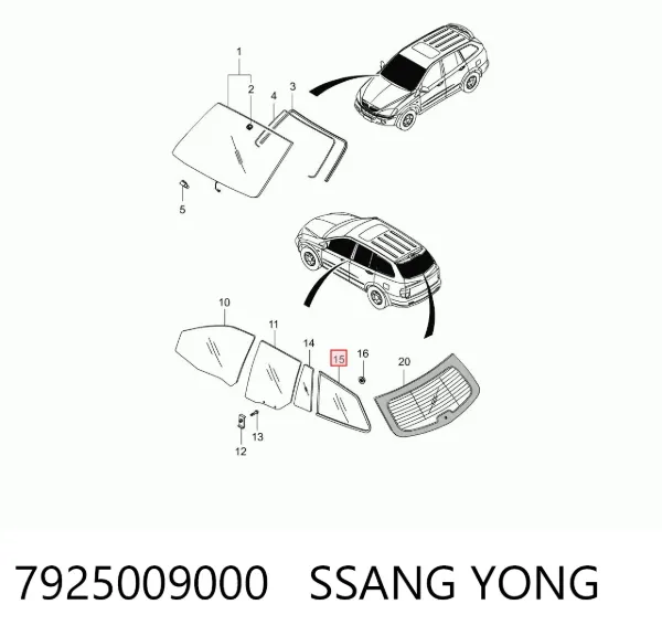 Стекло кузова (багажного отсека) левое 7925009000 Ssang Yong