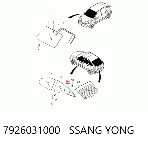 Стекло кузова (багажного отсека) правое 7926031000 Ssang Yong