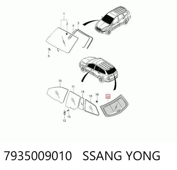 Стекло багажника двери 3/5-й задней (ляды) 7935009010 Ssang Yong