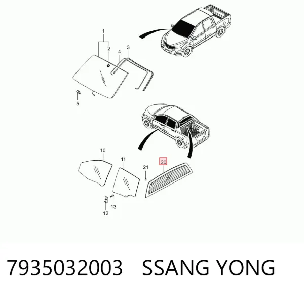 Заднее стекло 7935032003 Ssang Yong