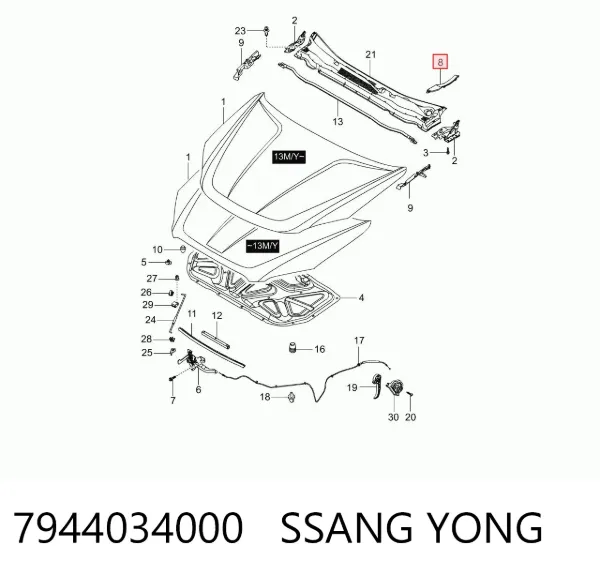 Решетка дворников правая 7944034000 Ssang Yong