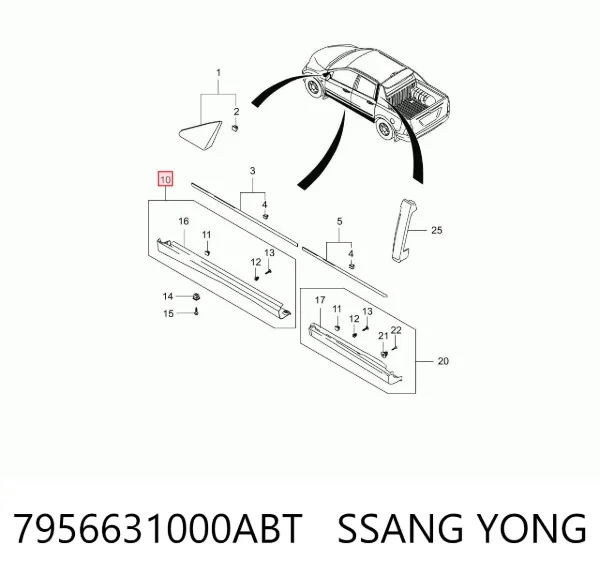 Накладка (молдинг) порога наружная передняя правая 7956631000ABT Ssang Yong