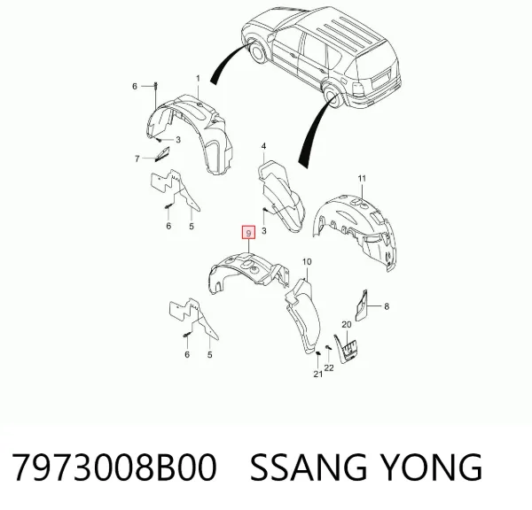 Подкрылок крыла заднего левый передний 7973008B00 Ssang Yong