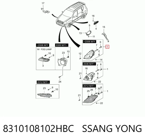 Левая фара 8310108102HBC Ssang Yong