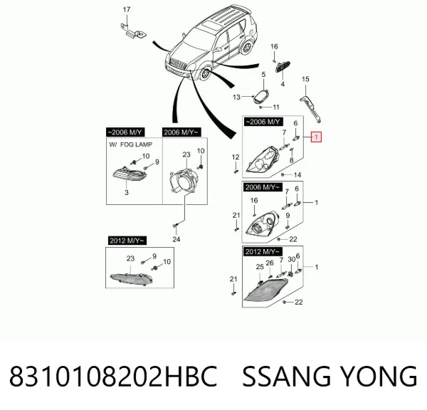 Левая фара 8310108202HBC Ssang Yong
