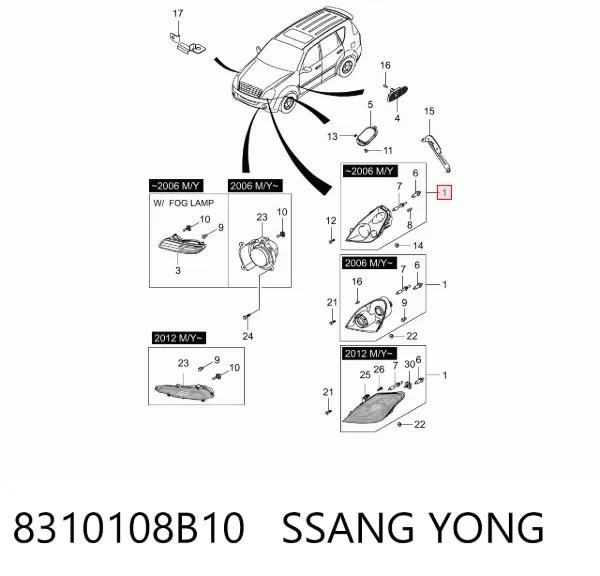 Левая фара 8310108B10 Ssang Yong