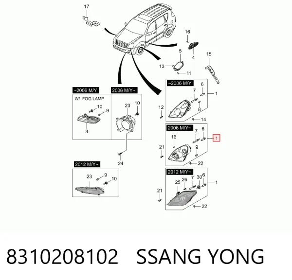 Правая фара 8310208102 Ssang Yong