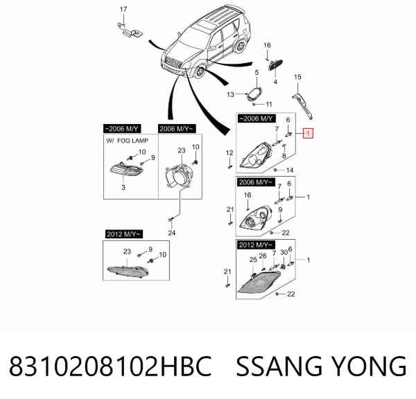Правая фара 8310208102HBC Ssang Yong