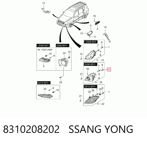 Правая фара 8310208202 Ssang Yong