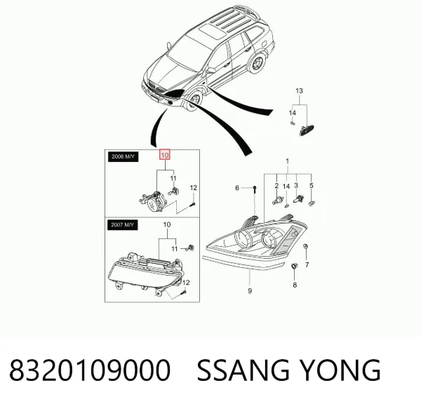 Фара противотуманная левая SsangYong Kyron 