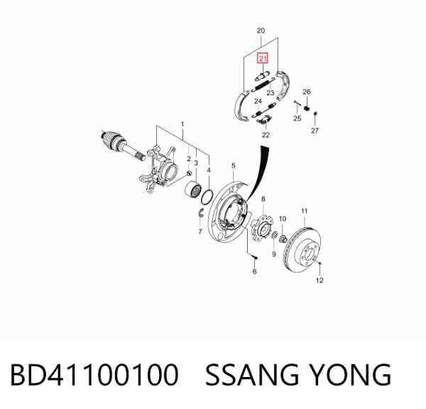 Монтажный комплект задних барабанных колодок BD41100100 Ssang Yong