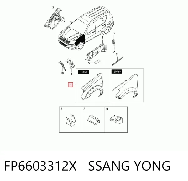 Крыло переднее правое FP6603312X Ssang Yong
