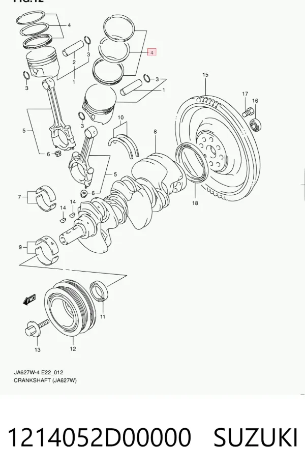 Кольца поршневые 1214052D00000 Suzuki