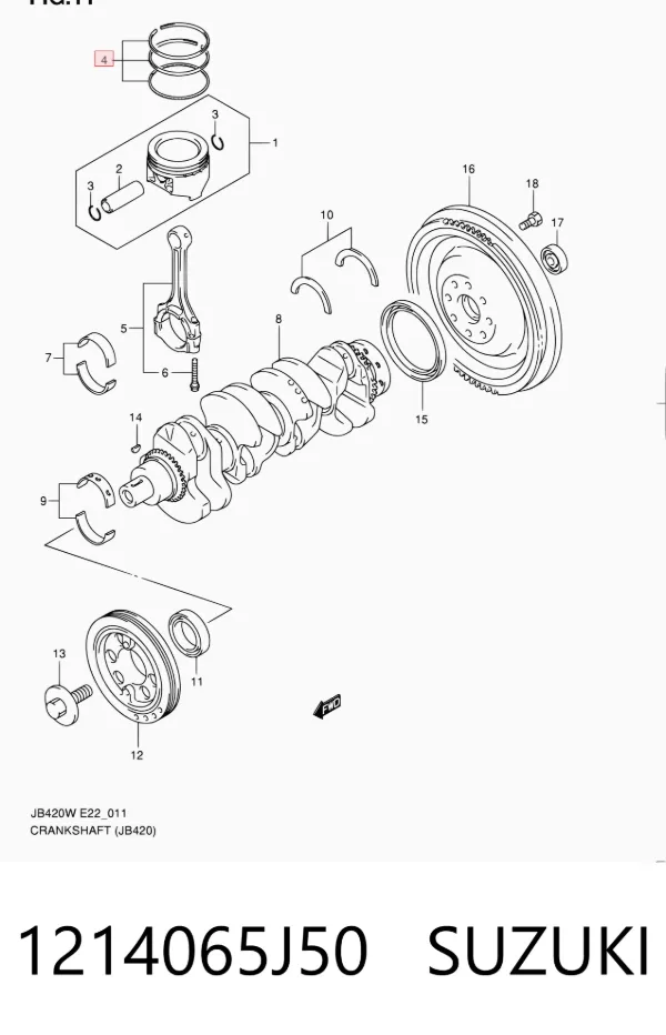 Комплект поршневых колец на 1 цилиндр, 2-й ремонт (+0,50) 1214065J50 Suzuki