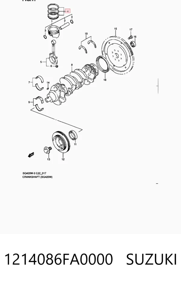 Комплект поршневых колец на 1 цилиндр, стандарт 1214086FA0000 Suzuki