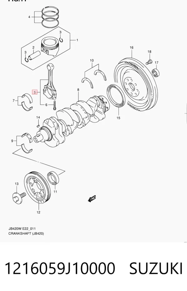 Шатун поршня двигателя 1216059J10000 Suzuki