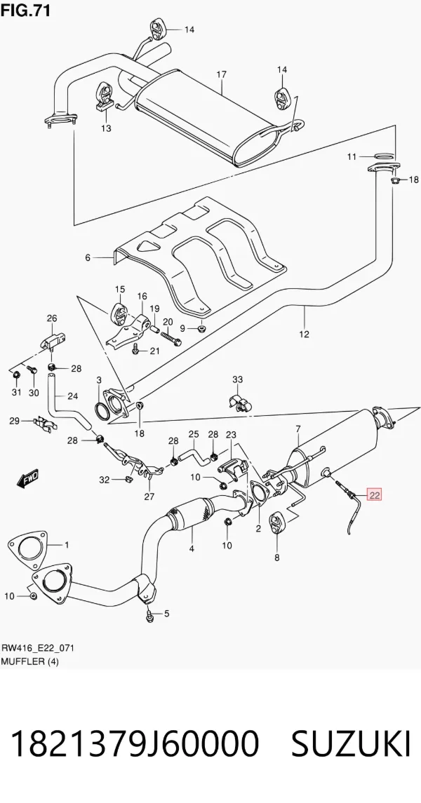 Датчик температуры отработавших газов (ОГ), после катализатора 1821379J60000 Suzuki