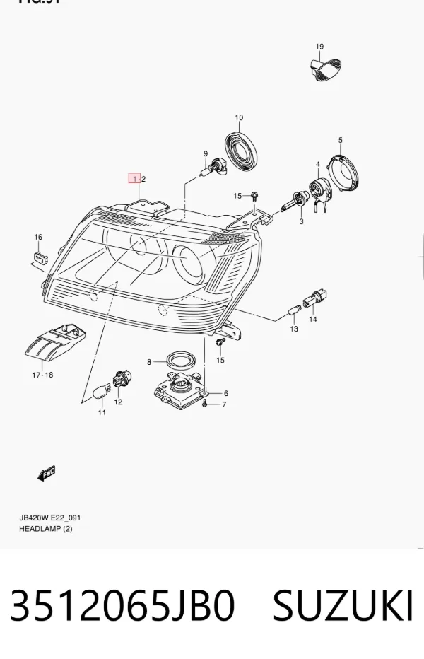 Правая фара 3512065JB0 Suzuki