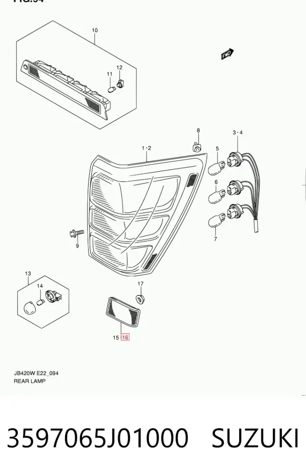 Левый отражатель заднего бампера 3597065J01000 Suzuki