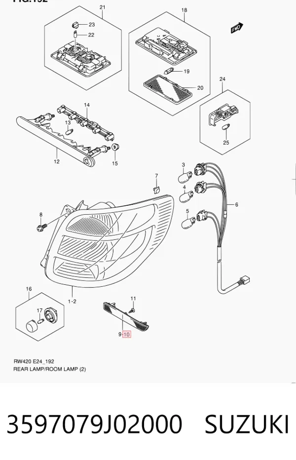 Правый катафот заднего бампера 3597079J02000 Suzuki