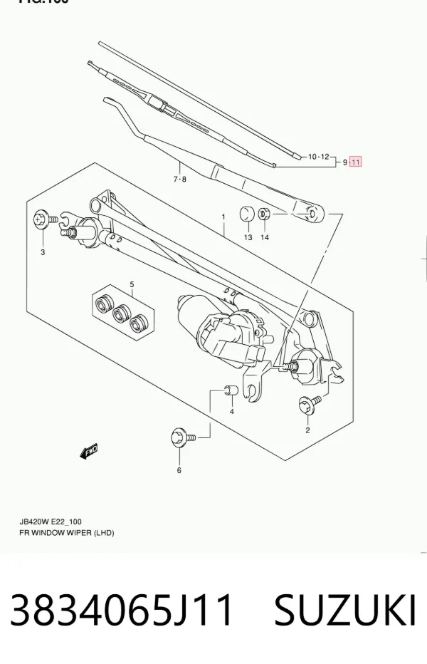 Щетка-дворник лобового стекла пассажирская 3834065J11 Suzuki