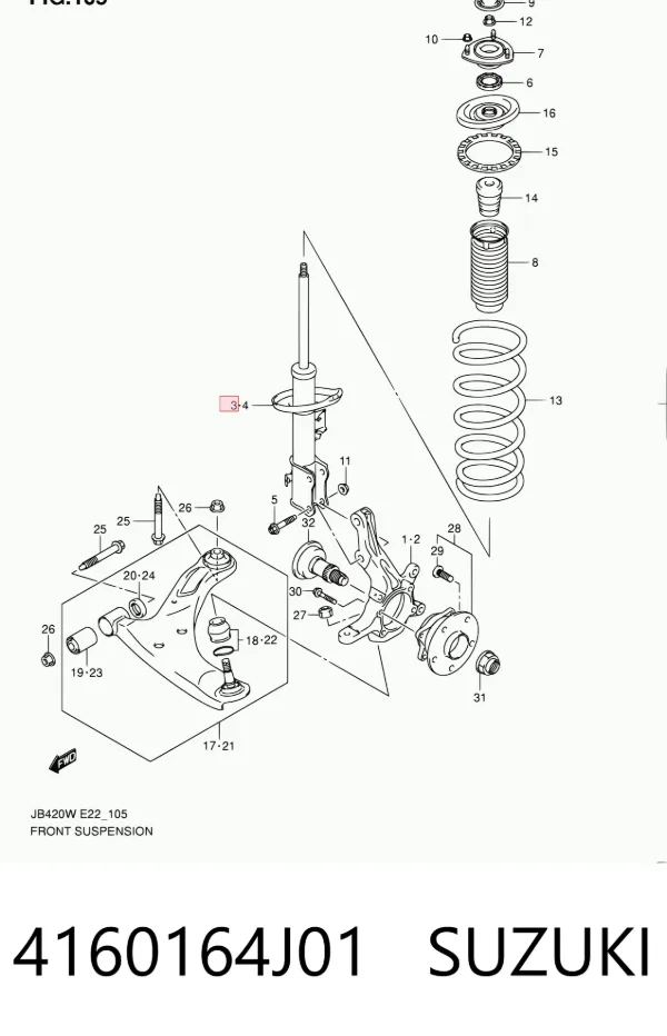 Амортизатор передний правый 4160164J01 Suzuki