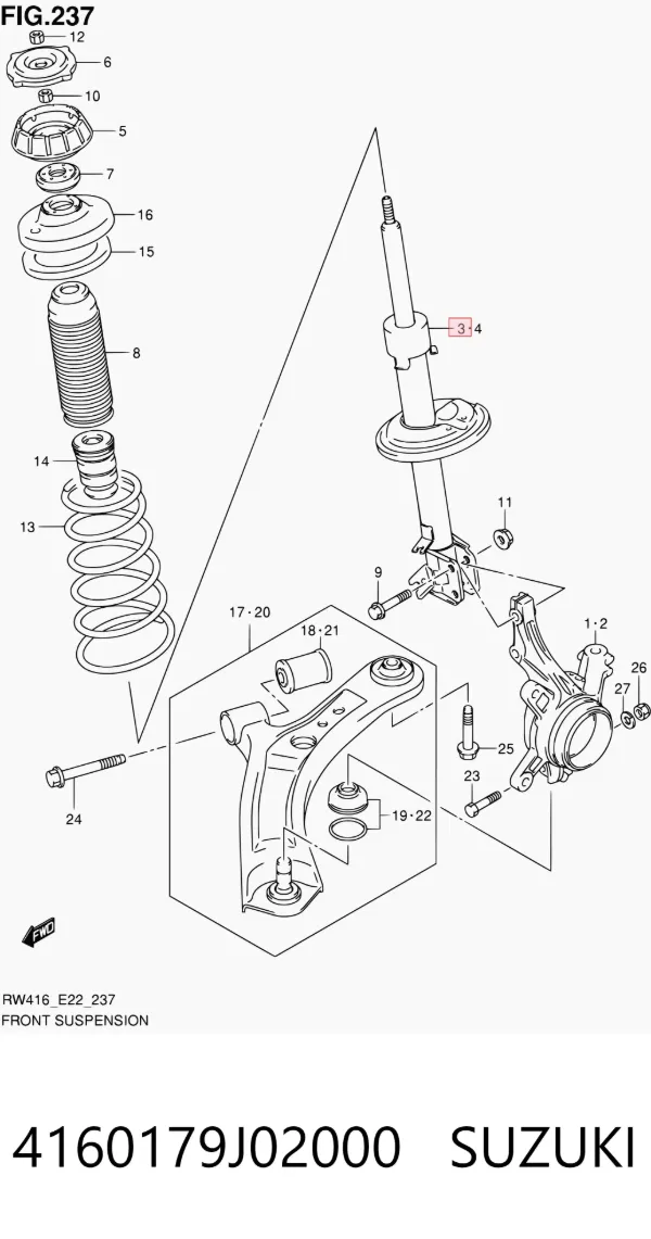 Амортизатор передний правый 4160179J02000 Suzuki
