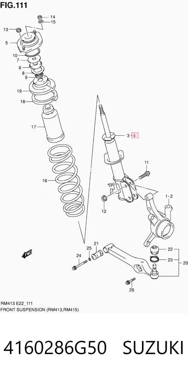 Амортизатор передний левый 4160286G50 Suzuki