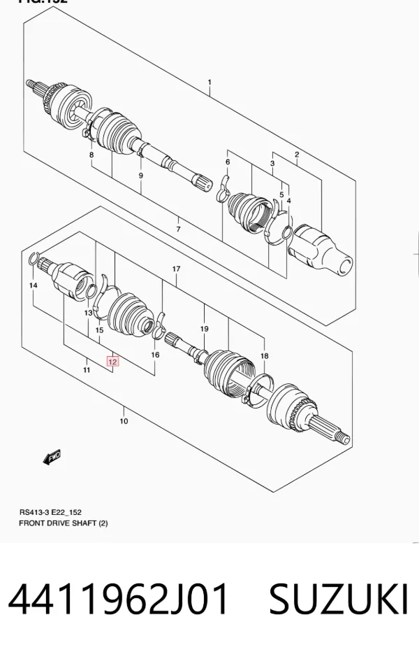 Пыльник ШРУСа передней полуоси внутренний правый 4411962J01 Suzuki