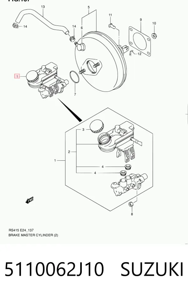Главный тормозной цилиндр 5110062J10 Suzuki