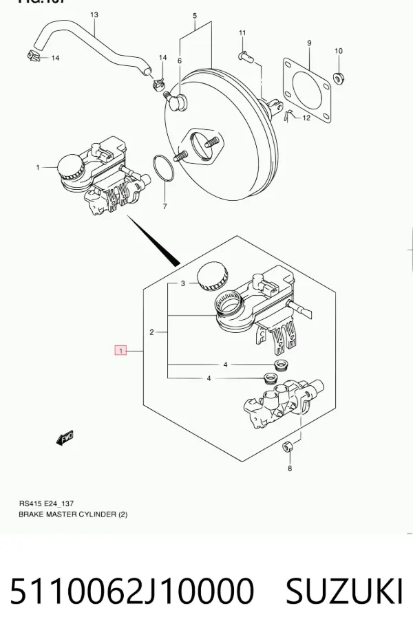 Главный тормозной цилиндр 5110062J10000 Suzuki