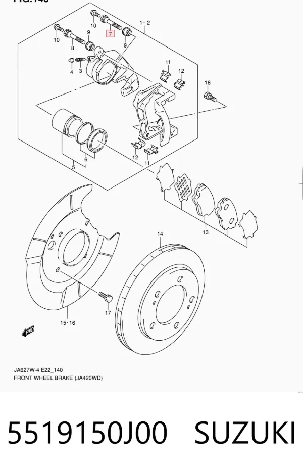 Направляющая суппорта переднего 5519150J00 Suzuki