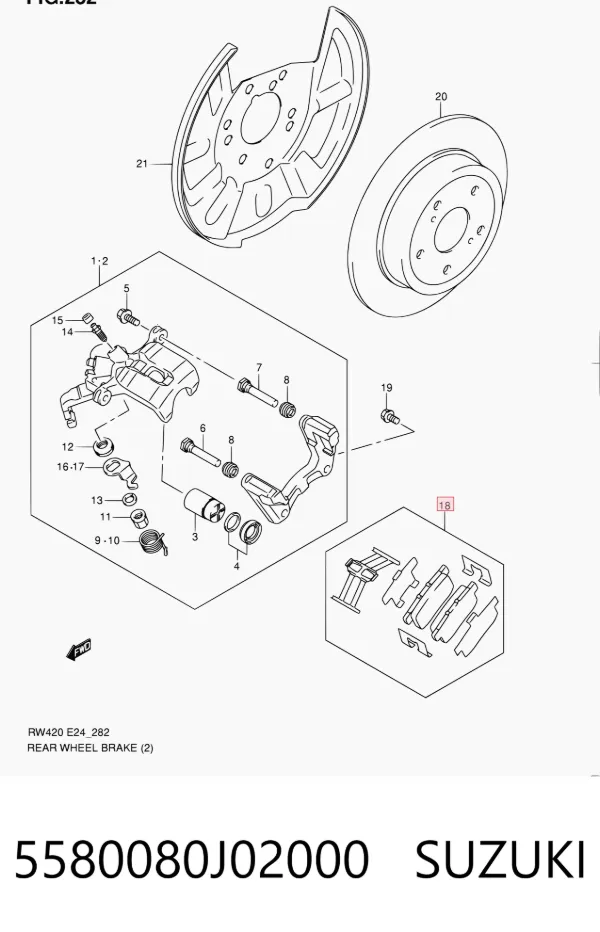 Задние тормозные колодки 5580080J02000 Suzuki