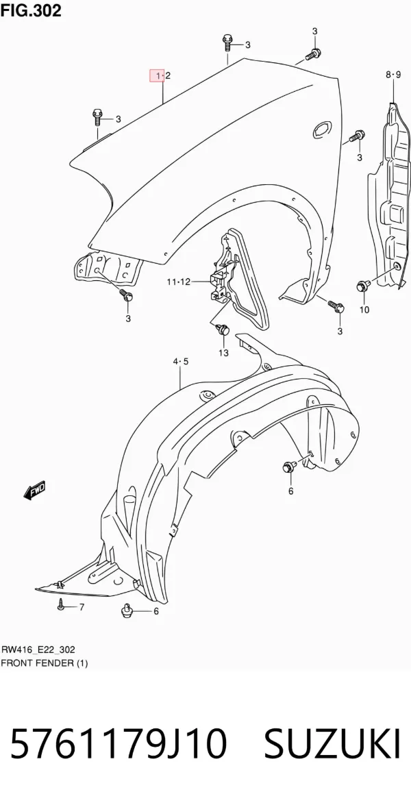 Крыло переднее правое 5761179J10 Suzuki