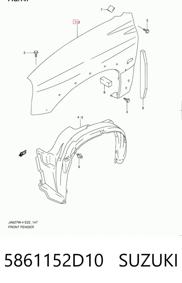 Крыло переднее правое 5861152D10 Suzuki